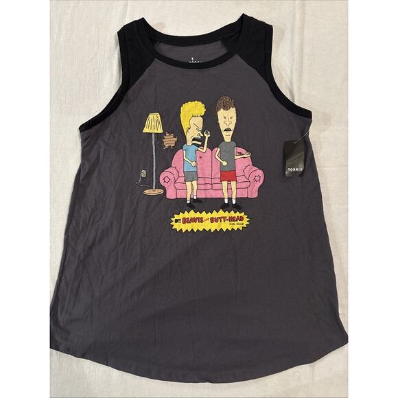 Torrid - Raglan Tank - Cotton Beavis & Butthead Grey & Black Size: 1X(14-16) NWT - Picture 1 of 5